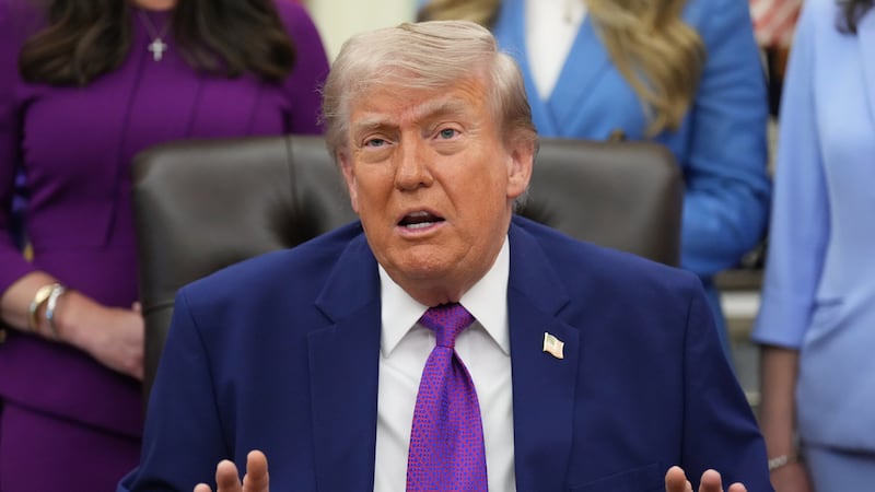 President Donald Trump speaks to reporters at an event about maternal healthcare, Monday, May...