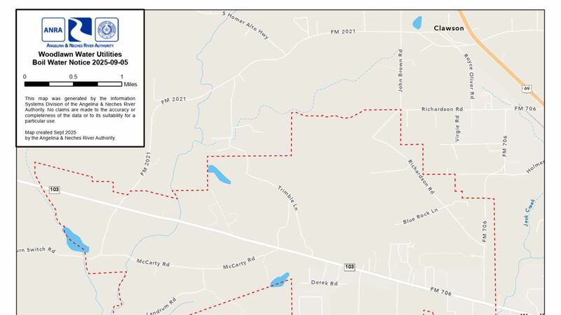 Se emite aviso de hervir el agua para Woodlawn Water Utilities al oeste de Lufkin