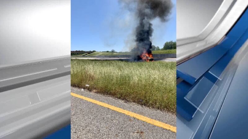 Car fire on I-20 at Harvey Road