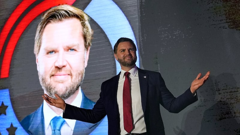 Vice President JD Vance takes the stage during a "This Is the Turning Point" campus tour event...