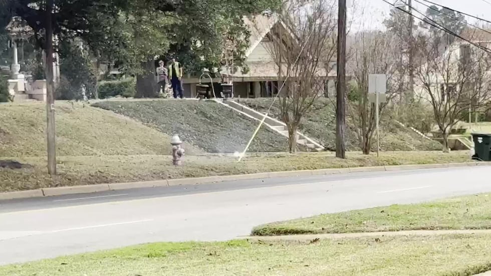 A broken power line sent sparks on a grassy curb after a vehicle hit it Thursday morning.