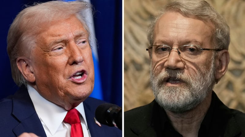 Esta combinación de imágenes muestra el presidente de Estados Unidos, Donald Trump, en...