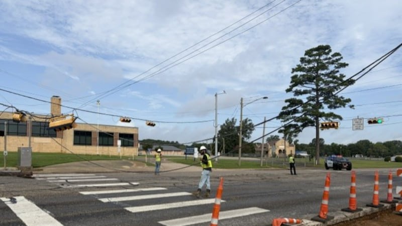 A passing 18-wheeler pulled a stoplight down on Pine Tree Road in Longview.