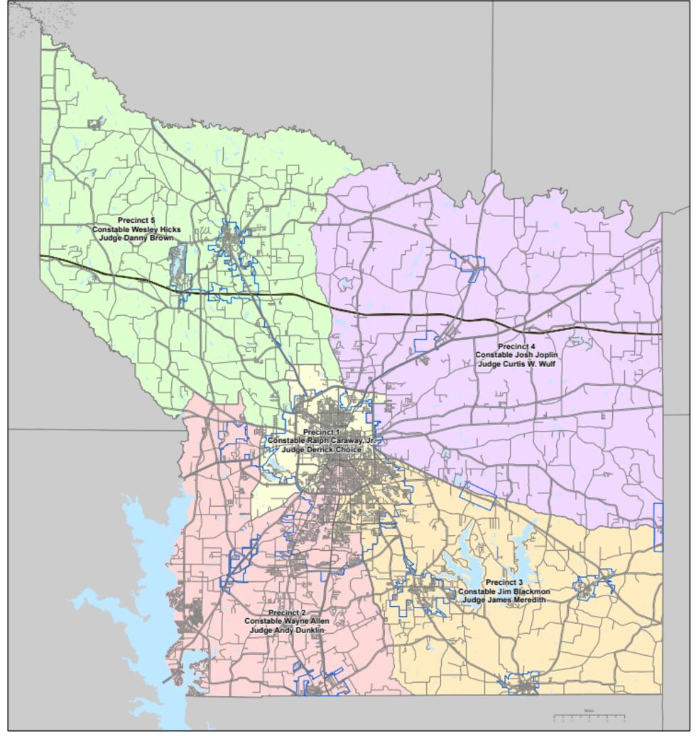 Mapa de los distritos judiciales y de paz del condado de Smith, Texas