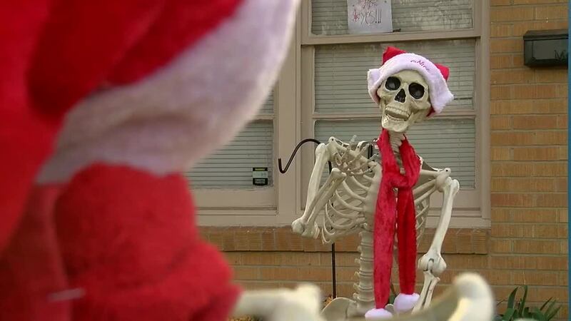 An anonymous Tyler community member decorates skeleton to spread holiday cheer