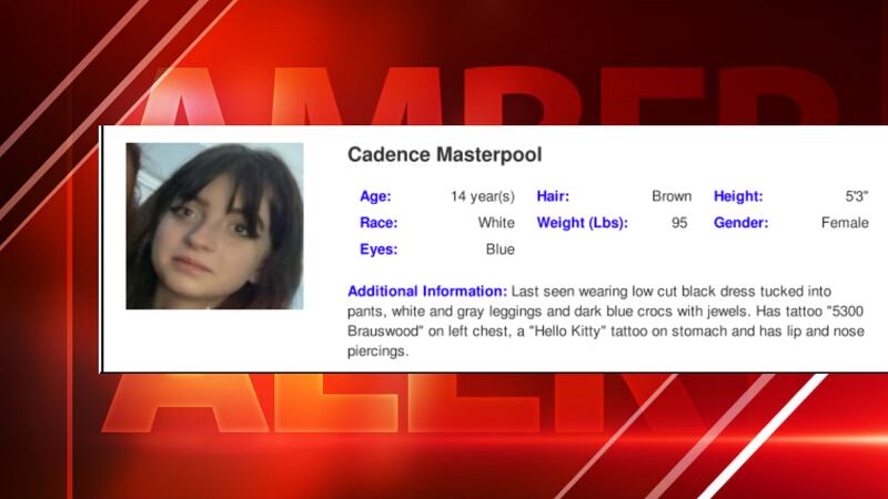 Cadence Masterpool, a 14-year-old girl reportedly abducted in Central Texas.
