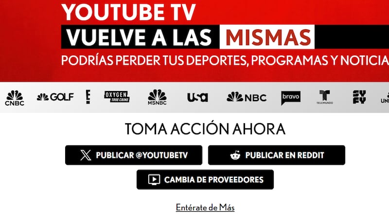 El servicio de televisión por suscripción YouTubeTV podría sacar a Telemundo de su oferta de...
