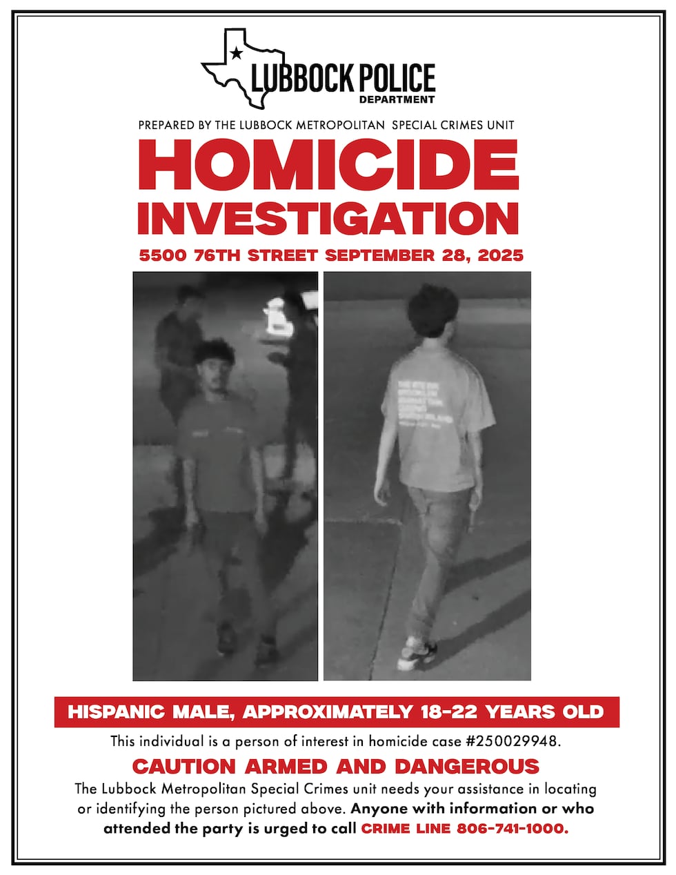 Attempt to Locate Subjects in Connection to South Lubbock Homicide