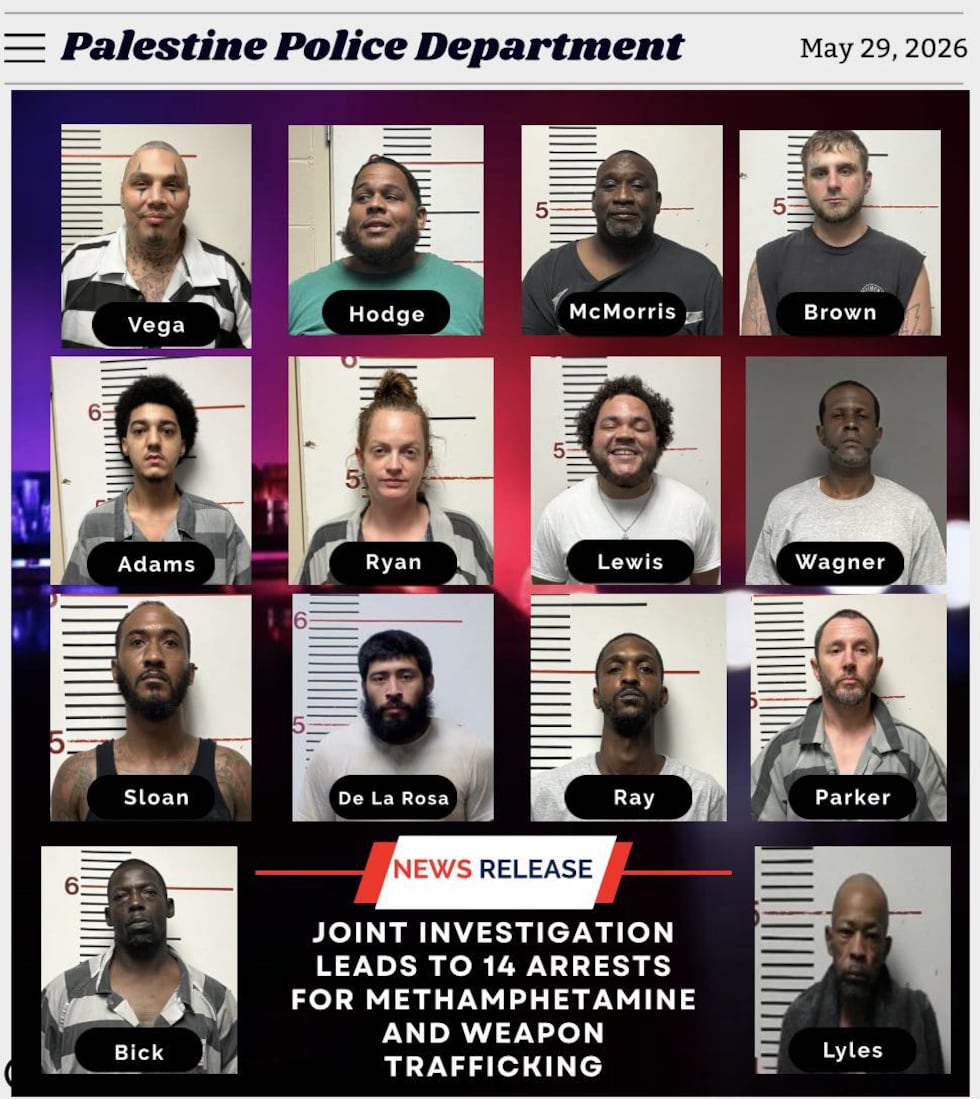 14 arrested in meth, firearm trafficking investigation in Palestine