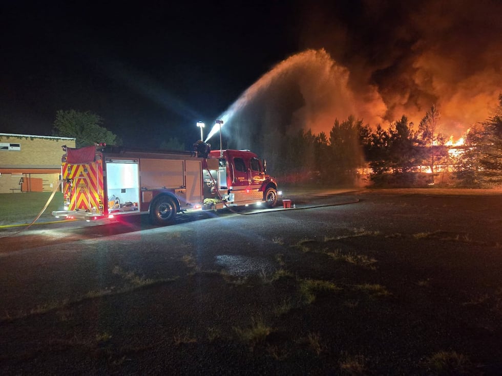 A fire destroyed the old Warren Junior High School early Sunday morning.