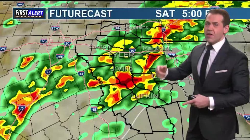 More clouds than sun and very warm today. Heavy rains and t’storms return tomorrow.