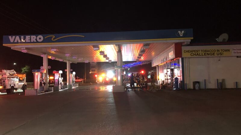 Crews respond to fire at gas station early Wednesday morning.