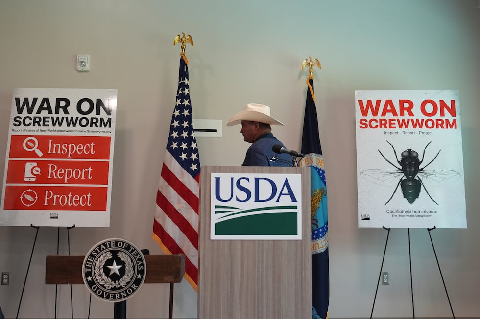 A rancher arrives for a news conference with U.S. Agriculture Secretary Brooke Rollins at the...