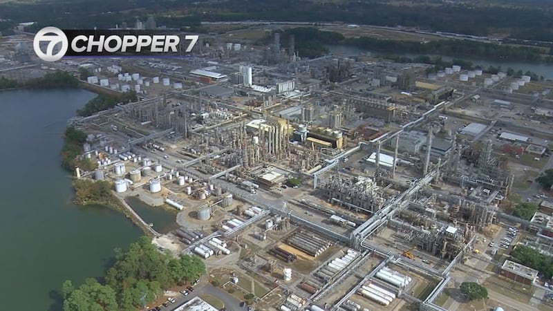 An aerial view from Chopper 7 of the Texas Eastman Chemical Plant.
