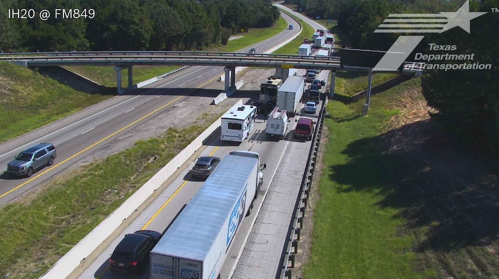 The eastbound lanes of Interstate 20 before FM 849 are backed up following a multi-vehicle crash.
