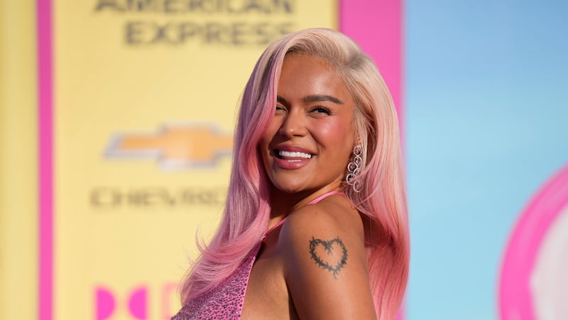 Karol G llega al estreno de 'Barbie' el domingo 9 de julio de 2023 en The Shrine Auditorium de...