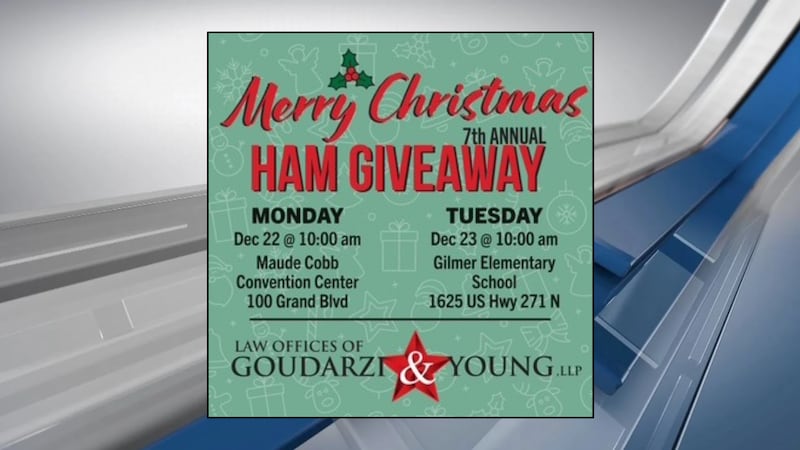 Bufete de abogados anuncia reparto de jamones navideños en Longview y Gilmer