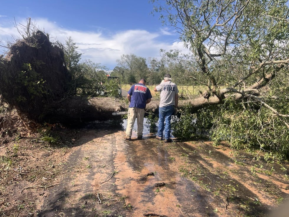 The Hawkins Fire Department shared photos of a destroyed home and blocked roads from Sunday’s...