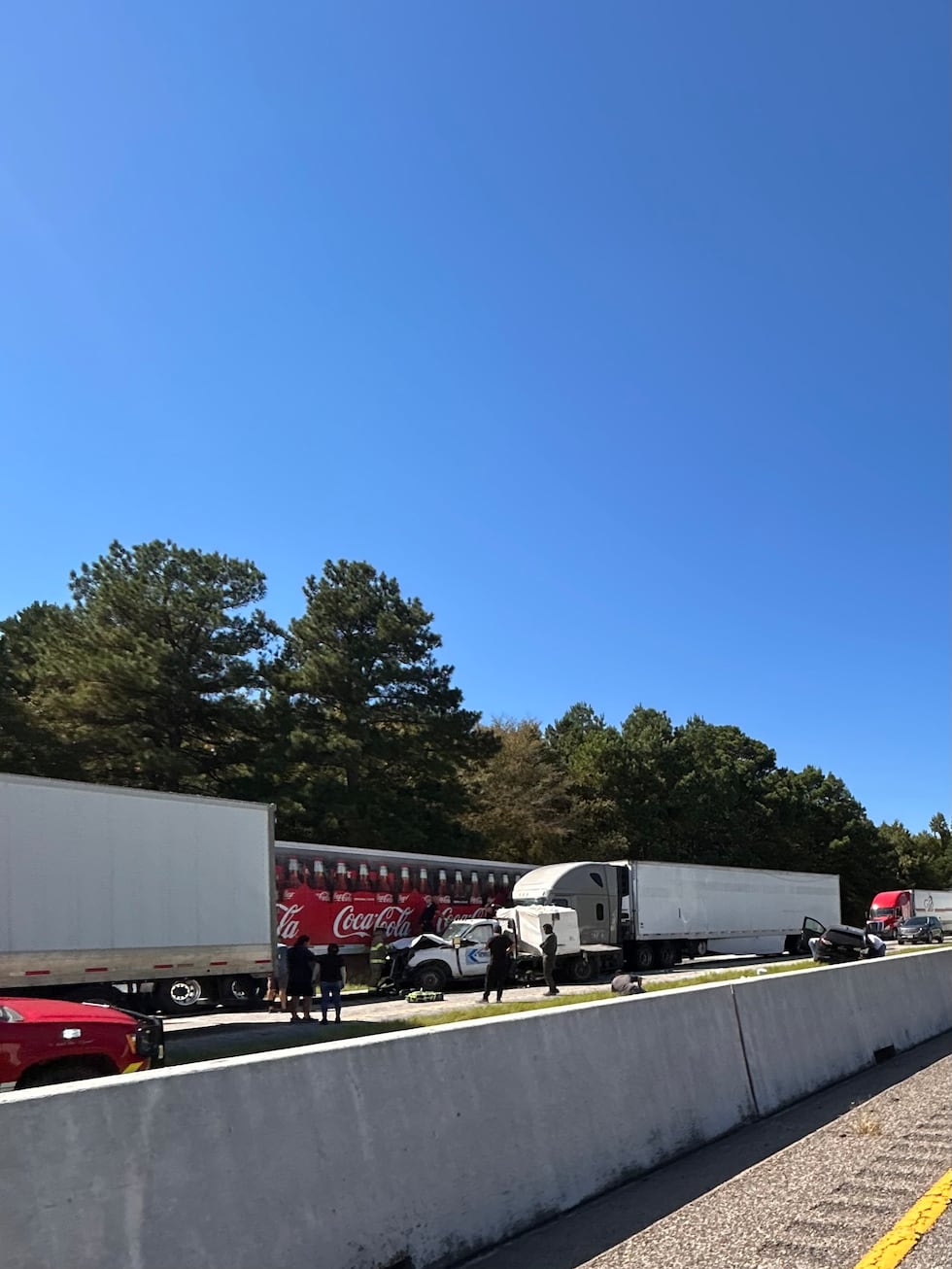 The eastbound lanes of Interstate 20 before FM 849 are backed up following a multi-vehicle crash.