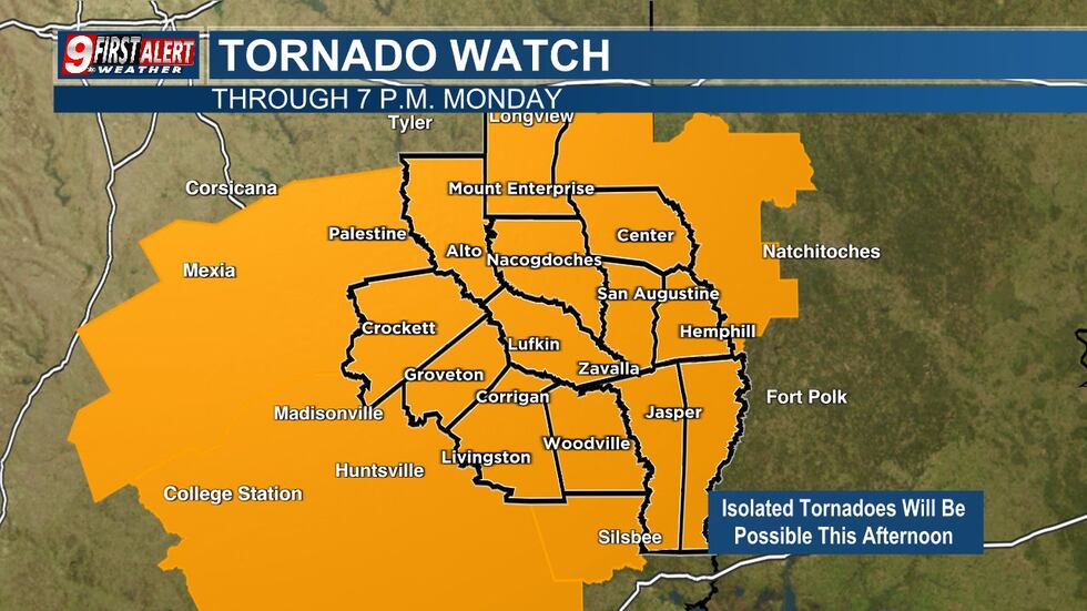 Vigilancia de tornado para varios condados en el este de Texas