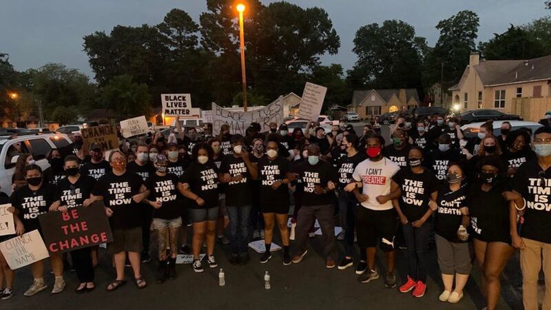 Gathering outside awaiting results of vote