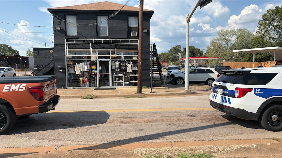 A car crashed into a business on the corner of North Beckham Avenue and East Line Street.