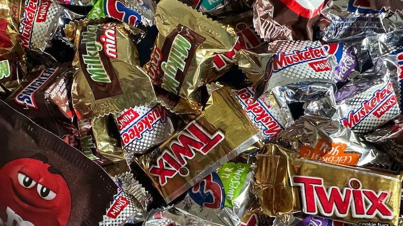 An assortment of Halloween candy is shown in this photo taken on Friday, Oct. 27, 2023 in New...