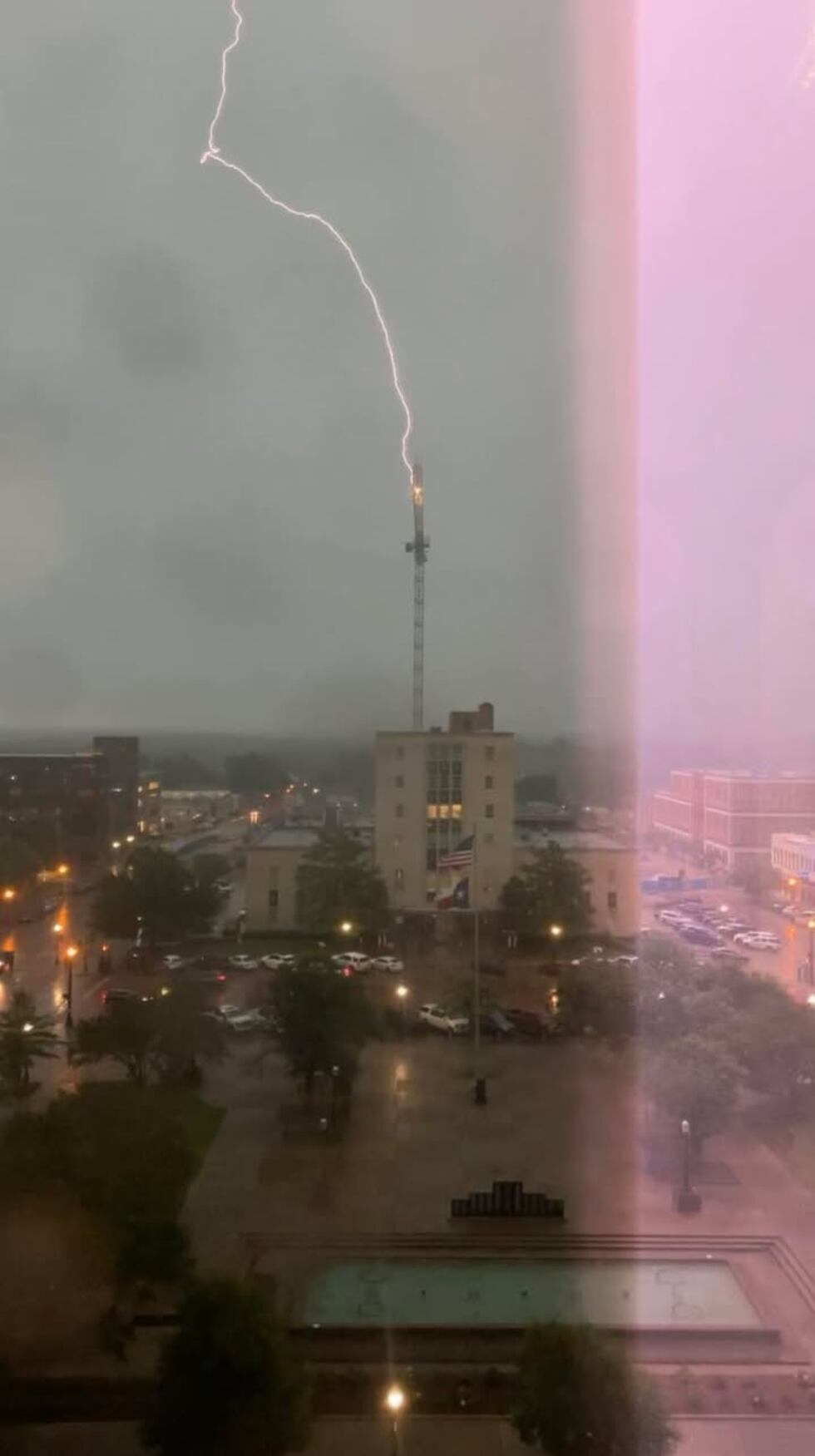 Lightning strikes crane in downtown Tyler