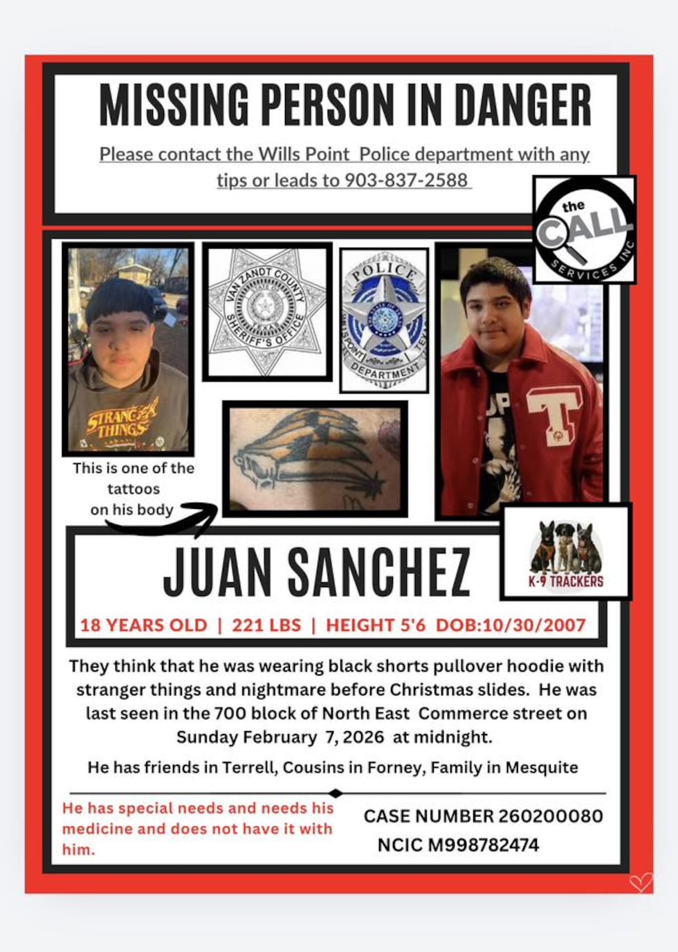 A missing persons poster for Juan Sanchez.