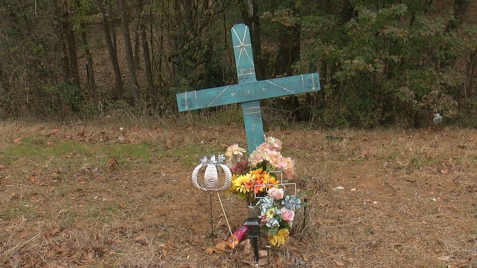 A roadside memorial to Mary Elaine Merlino on U.S. 287 near Elkhart.