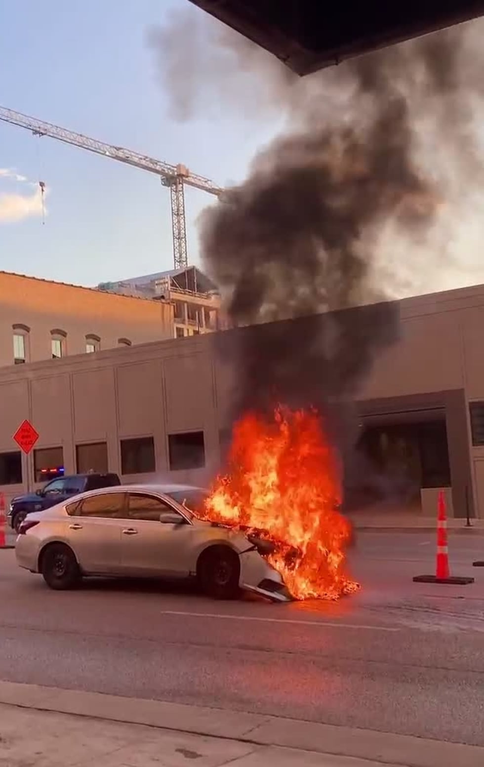 When emergency services arrived on the scene flames were seen coming from the vehicle.